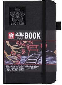 Скетчбук А6 80л 140г/м2, черн.бумага, черн.тв.обл., резинка