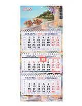 Календарь квартальный 2026г 195*465 "Приморский дворик" настенный, трёхблочный, спираль