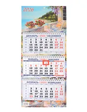 Календарь квартальный 2026г 195*465 "Приморский дворик" настенный, трёхблочный, спираль