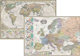 Двухсторонняя карта.Ретро стиль. Мир политический 1: 75 000 000 млн + Европа 1: 10 300 000 млн