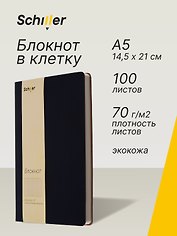 Книга для записей, А5, 100 листов, черная, с ляссе, Schiller