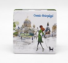Зеркало квадрат Экокожа. СПб. Исаакиевская площадь. Девушка с собачкой [MIR004-18]
