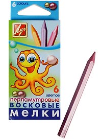 Восковые мелки, 6 цветов, перламутровые, шестигранные, Луч