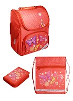 Ранец школьный "БАБОЧКИ НА КРАСНОМ" 35*26*15 в наборе: пенал б/наполнения, мешок д/обуви, в подарочной коробке, Феникс