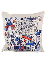 Подушка СПб Travel to Saint Petersburg (цветные рисунки) (43х43) (текстиль) (12-11403-XCT-23)
