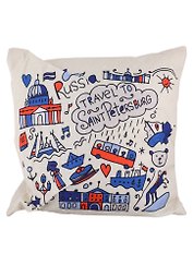 Подушка СПб Travel to Saint Petersburg (цветные рисунки) (43х43) (текстиль) (12-11403-XCT-23)