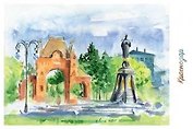 Открытка Краснодар тушь акварель "Екатерининский сквер"