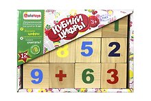 Кубики, ALATOYS, Цифры деревянные неокрашенные 12 шт.