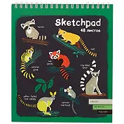 Скетчбук 168*195 48л "Зверята" тон. черная, серая, зеленая бумага 120г/м2, карт.обл., гребень
