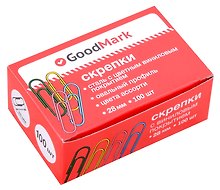 Скрепки винил овальные, GoodMark, 28 мм, 100 штук, в ассортименте