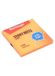 Блок бумаги 75*75 самоклеящийся оранжевый неон 80 листов, в клетку, "Ultra Sticky", Berlingo