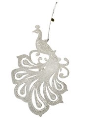 Новогоднее подвесное украшение Павлин 12см белый/серебро