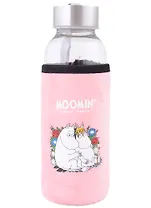 Бутылка в чехле велюр MOOMIN Муми-тролль и Фрекен Снорк сидят в цветах (стекло) (300мл)