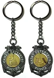 Сувенир, Акм, Брелок-якорь-тросик "Спас-на-Крови-Разводной мост", цвет черный жемчуг