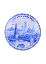 Магнит-тарелка Москва Панорама с син.рис.D7 фарф.с подставкой (026-7-7-17)