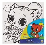 Набор для детского творчества. Холст для рисования по номерам с красками "Котёнок с цветами"