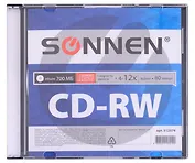 Диск CD-RW 700Mb 4-12x, пласт.пенал, 1шт, Sonnen
