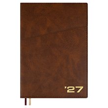 Ежедневник дат. 2027г. А5+ 176л "Шеврет" коричневый, кожзам, интегр. переплет, тисн.фольгой, внутренний блок в клетку, карман, офсет, справ.мат-лы, 2 ляссе, инд.уп