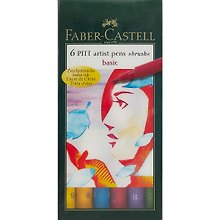 Ручки-кисточки капиллярные «Pitt», Faber-Castell, основные цвета, 6 штук