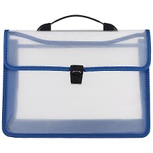 Папка -портфель пластиковый А4, прозрачный с синим кантом, 2 отделения
