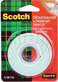 Лента клейкая двусторонняя на вспенененной основе, 12 мм х 1,9 м, Scotch 3M
