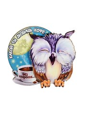 Магнит Сова с кофе 4 Без кофеина (7,5см) дерево