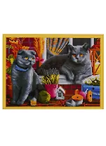 Алмазная мозаика ТМ Рыжий Кот (классич.) 40*50см Британские коты у окна, на подрамнике AC4030