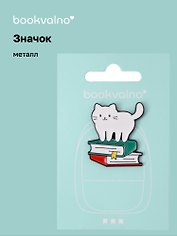 Значок Котик с книгами (металл)