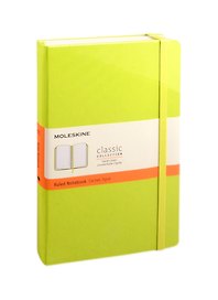 Книга для записей А5, 120 листов в линейку "Classic Large", твердая обложка, лаймовый, резинка, ляссе, Moleskine