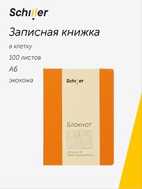 Записная книжка А6, 100 листов в клетку, оранжевый, сшивка, Schiller