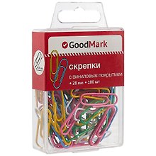Скрепки винил круглые, GoodMark, 28 мм, 100 штук, в ассортименте