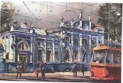 Открытка Пермь акварель "Дом С.М. Грибушина"
