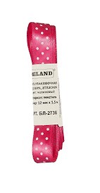 Лента упаковочная атласная Горошек, 12 мм х 5,5 м, малиновый