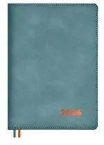Еженедельник дат. 2026г. А5+ 80л "Нубук" бирюзовый, кожзам, мягк. переплет, тисн. фольгой, офсет, справ.мат-лы, закругл.углы, 2 ляссе, инд.уп