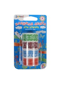 Клейкая лента д/декора Hobby бумажная 4шт 18мм*3м (узоры зеленые/бордовые/голубые/красные) в блистере 481019