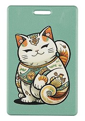 Чехол для карточек вертикальный "Котик Манэки-нэко" (мятный)
