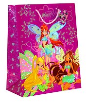Пакет подарочный бумажный А4 26*32,4*12,7см NEW, стразы, WINX