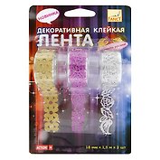 Клейкая лента , Action, декоративный,18мм*1,5м*3шт, в блистере