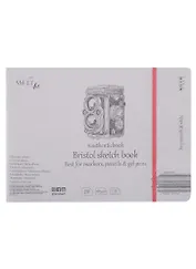 Скетчбук 24,5*17,9см 18л "SMLT Art Authentic Bristol", на резинке, 185г/м2, экстрабелый, сшивка