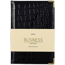 Книга для записей А5 80л "BUSINESS PREMIUM. Grand croco (черный)" иск.кожа, поролон, тв.переплет, мет.уголки, золот.срез, 2 ляссе, инд.уп.