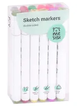 Маркеры для скетчинга 12цв MESHU двусторонние, цветочная гамма, MESHU