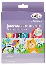 Фломастеры 8 цветов, "Малыш" двусторонние, толстые, смываемые, Гамма