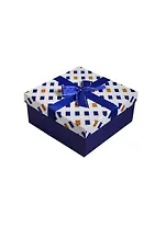 Коробка подарочная "Квадраты с синим" 15,5*15,5*7см, декор. бант, квадраты, синий, картон, Хансибэг