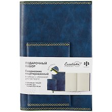 Ежедневник недат. А5 160л "Баффало" темно-синий + обложка для паспорта, мягкий переплет, съемная обл, тонир.блок, ляссе