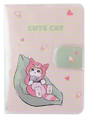 Записная книжка А7 80л кл. "Котик в кигуруми" в ПВХ-обложке, на кнопке