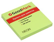 Блок бумаги 76*76 самоклеящийся зеленый неон 100л, GoodMark