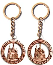 Сувенир, АКМ, Брелок "Спас." металлический, рельефный, цвет медь