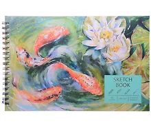 Скетчбук 160*240 30л "Карпы кои" тв.обложка, глянц.ламинация, с перф., 180г/м2,  тиснение фольг.серебро, евроспираль
