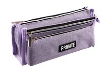 Пенал-косметичка 2отд. "Private" сиреневый, 21*10*7,5см, текстильный, ручка-петля, каучук.аппликация