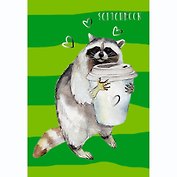 Скетчбук А5, 80л. Енот и кофе 7БЦ матовая лам., сшитый блок, бумага черная,тонированная